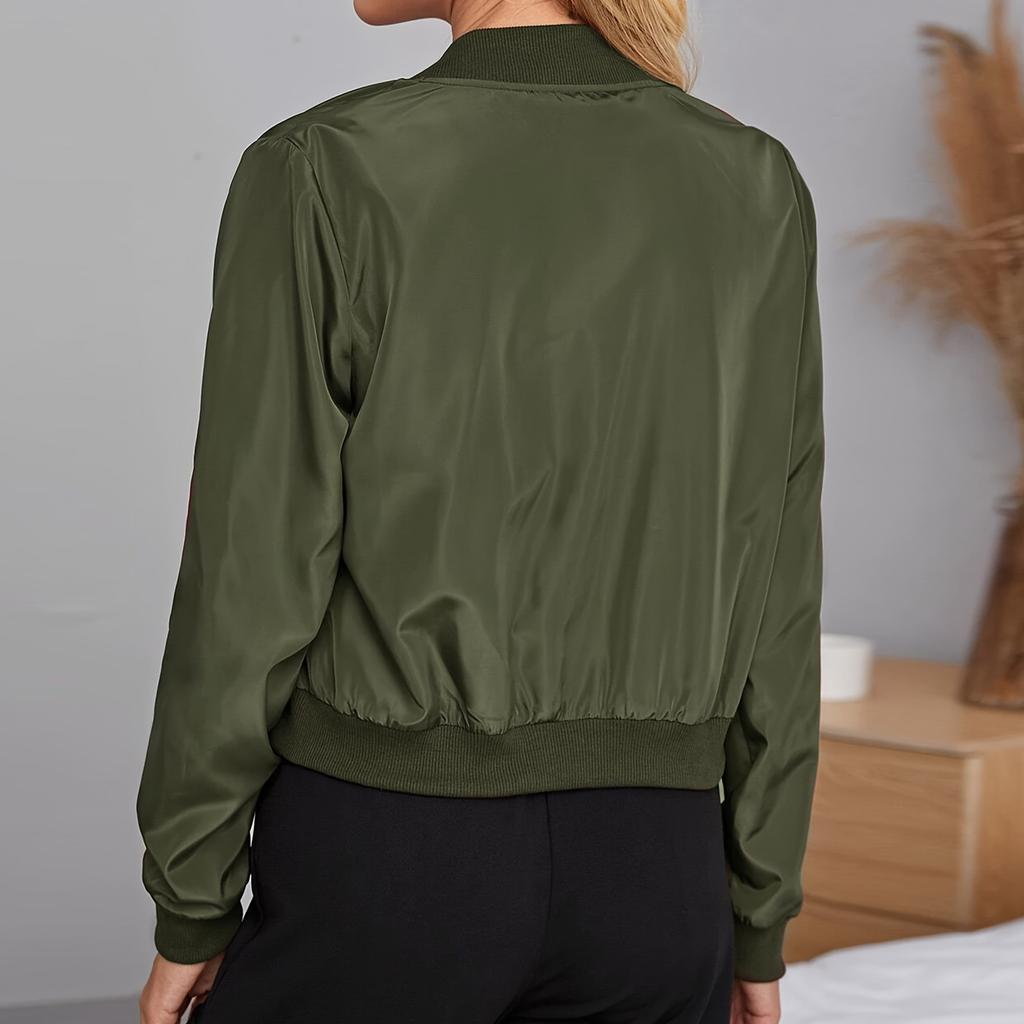 Women's Solid Color Fashionable Sleeve Long Sleeved Zipper Casual Top  Jacket Jacket
