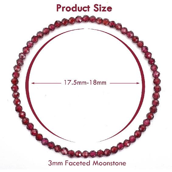 BONNY BOXX Natural Genuine Gemstone Faceted Round Beads Bracelets, 3mm Adjustable Stretchy Tiny Faceted Bracelet, Healing Crystal Reiki Chakra Dainty