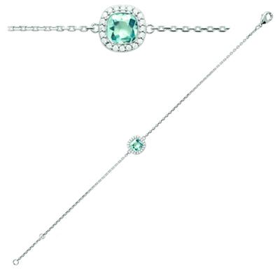 [Q4704] - Silver Bracelet 'Sissi' Turquoise Aquamarine Silver (rhodium Plated) - 9x9 Mm