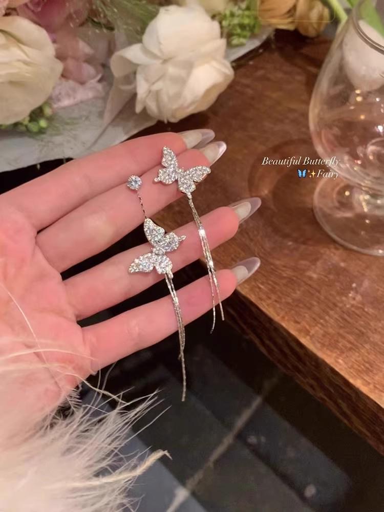 Unique 925 Silver Butterfly Zircon Pearl Stud Earrings for Women - High-End Fashion Jewelry