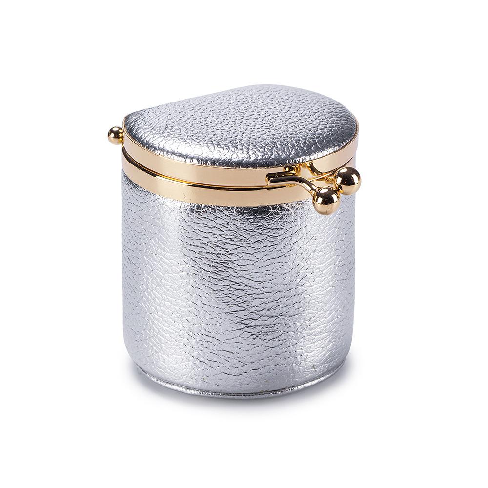 Portable Real Leather Jewelry Travel Wallet Mini Kiss-Lock Cylindrical Storage Box, Compact Organizer for Rings, Earrings, Coins