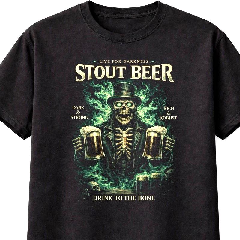 Skeleton TShirt Stout Beer Gothic Horror Unisex Black Graphic Tee S