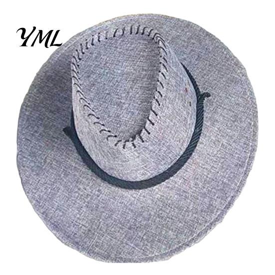 Lightweight Casual Hat Western Cowboy with Windbreak Rope for Men, Wide Brim Linen Sun Outdoor Travel, Halloween Cosplay Costume, Breathable