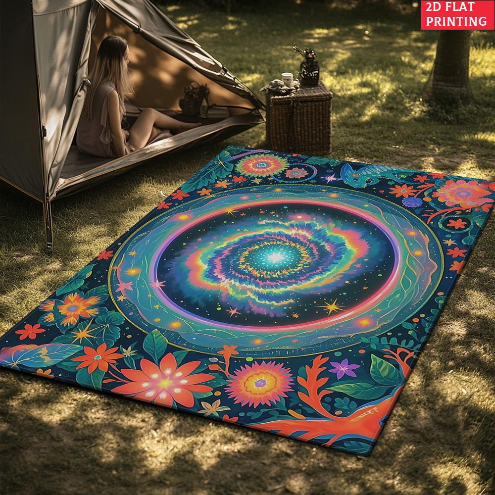 Psychedelic Galaxy Floral Mandala Rug, Colorful Boho Space Carpet for Living Room Gaming Room, Non-slip Decorative Floor Mat