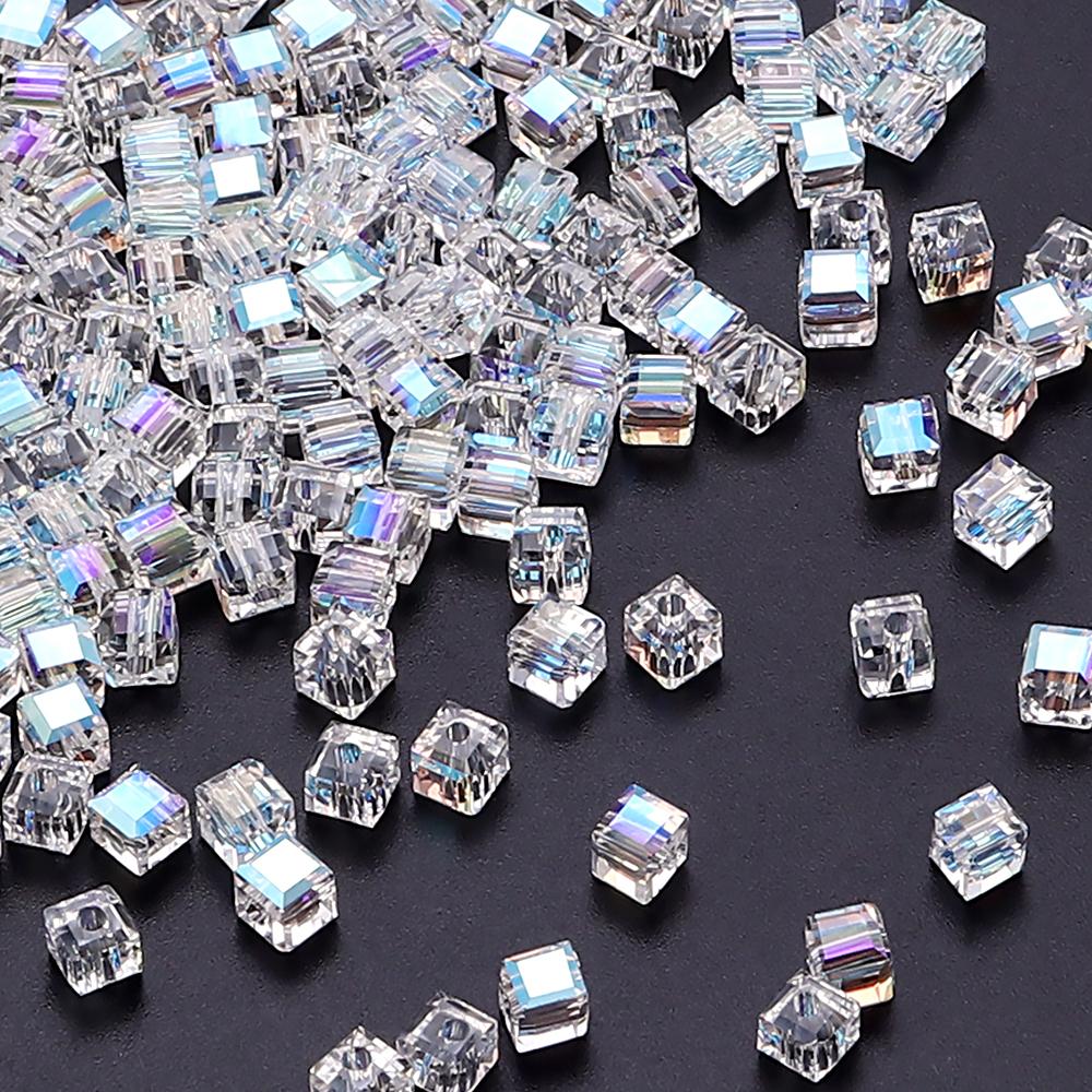 

50Pcs 4/6/8mm Cube Square Faceted Czech Crystal Glass Loose Crafts Beads for Jewelry Making DIY Bracelet Necklace Accessories 4mm