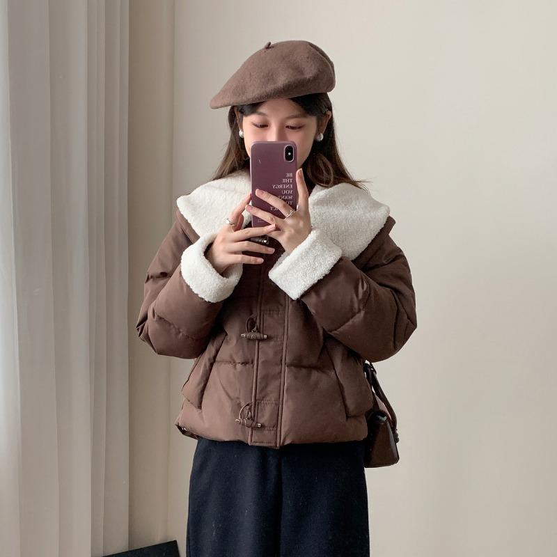 Lapel Horn Buckle Short Cotton Clothes Women's Autumn New Loose Small Bread Clothes Jacket