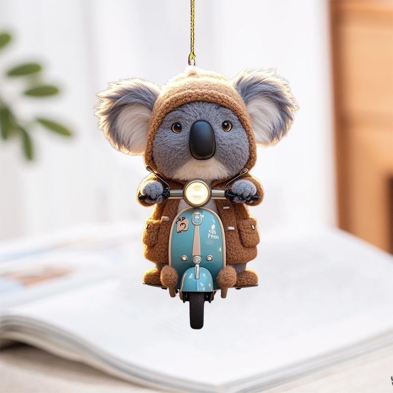 Motorcycle Cute Cartoon Riding Koala Pattern Acrylic Pendant For Car Decoration