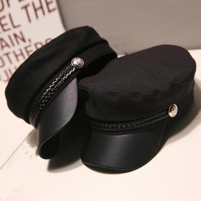 Leder Militärhut Matrosenhüte Flat Top Kapitänsmütze Reise Kadettenhut