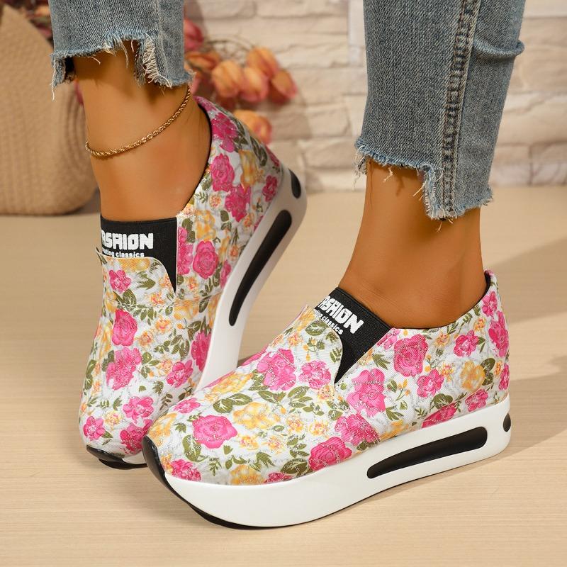 Damen Flache Schuhe mit Farbblock in Weiter Passform, Niedrig geschnittene Slip-Ons mit Runder Spitze, Plateau Freizeitschuhe für Damen