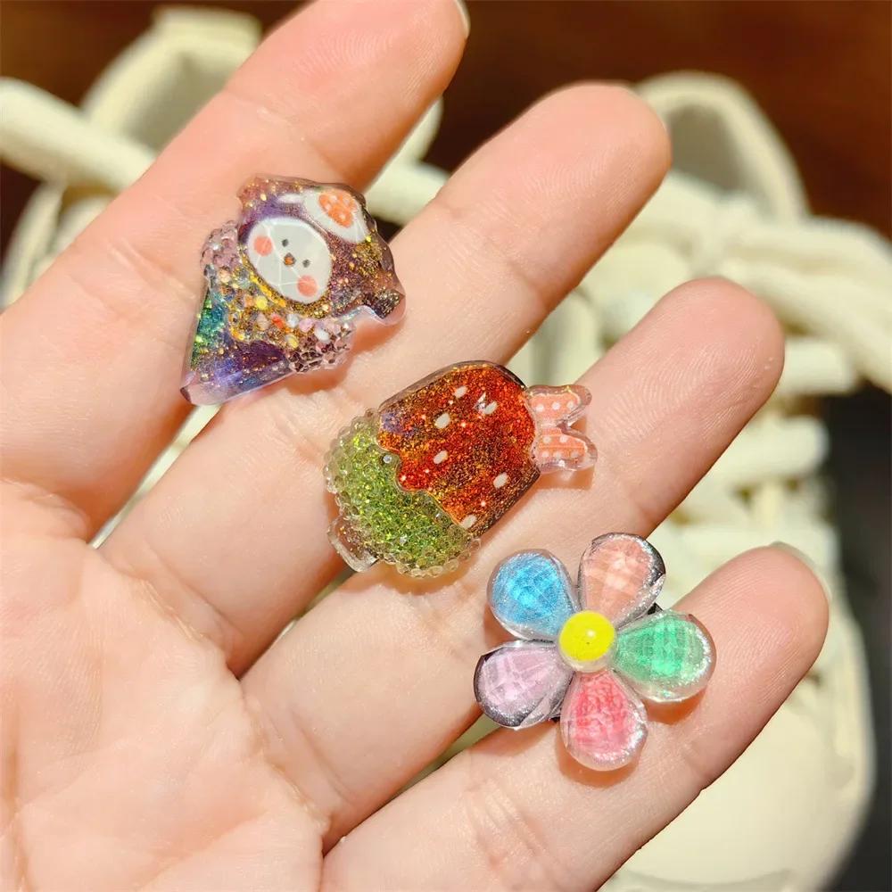 1pcs Shoelace Decorative Clip Children's Bling Glitter Princess Ice Cream Rainbow Shoe Buckle Removable Shoe Charms Decorations