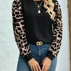 Leopard Print Patchwork Plus Size Long Sleeve Casual T-Shirt