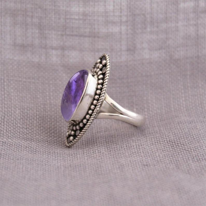 Amethyst Oval Gemstone Ring, Solid 925 Sterling Silver Ring, Handmade Jewelry, Women Ring, Gift For Her