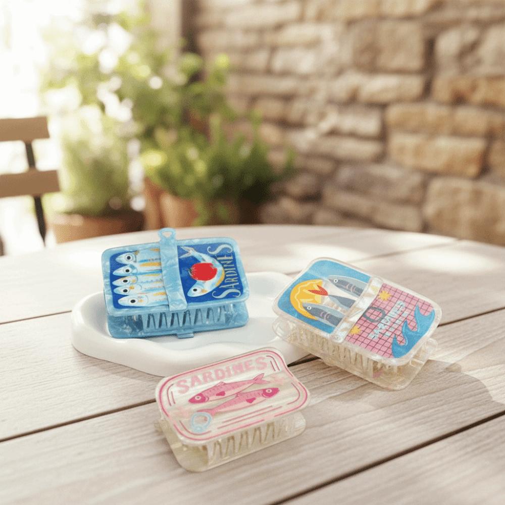 Sardine Can Small Fish Hair Clip Hairpin Square Fish Grab Clip Ocean Animal Hair Claw  Streetwear