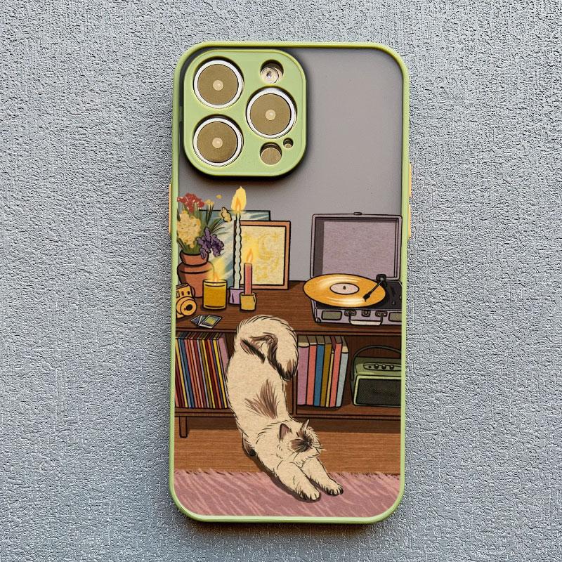 Cartoon Home Furnishing Table Cat Phone Case For iPhone 15 14 13 12 11 Pro Max Mini SE2 15 14 8 7 Plus X XR XS Shockproof Covers