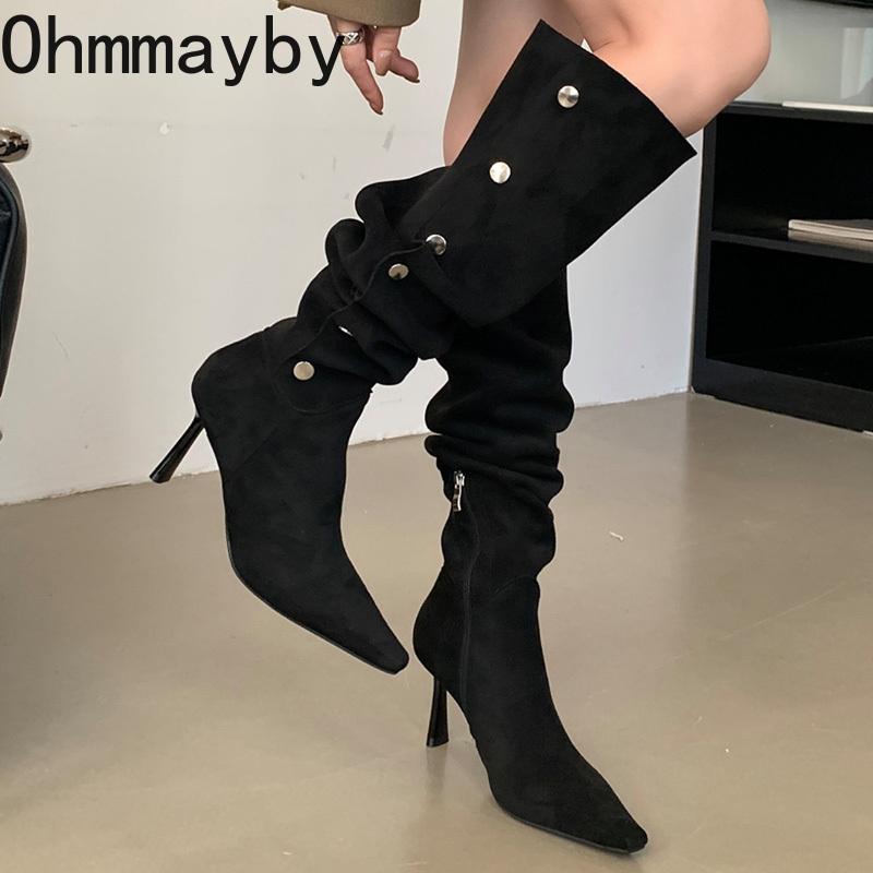 Winter Spitzzehen Damen Modern Lange Stiefel Streetstyle Dünne Absätze Party Stripper Weibliche Kniehohe Schuhe