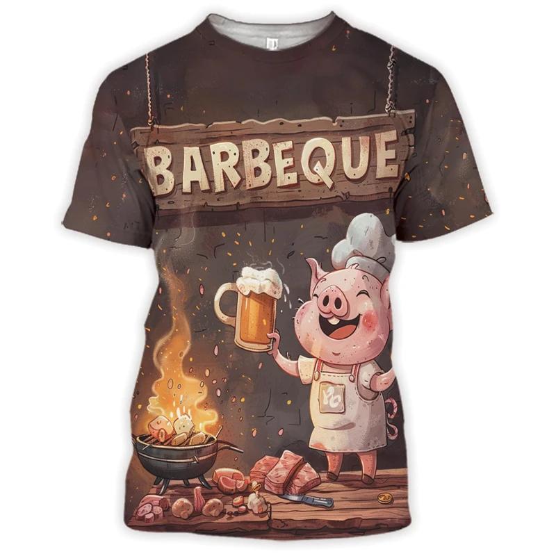 Grilovací párty Grafické grilování Vepřové tričko Pánské Piknikové BBQ tričko Grilování Hamburger Módní Zábavné tričko