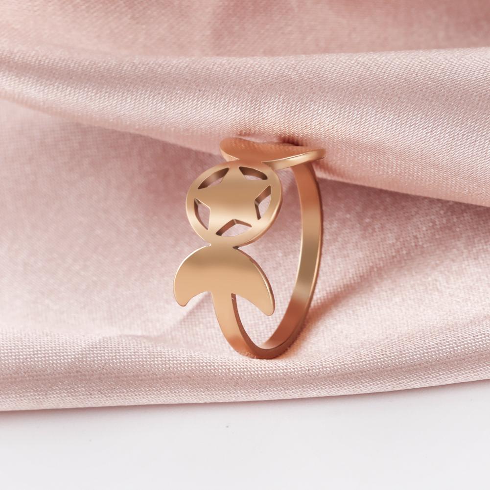 Triple Moon Goddess Pentagram Rings for Women Stainless Steel Pentacle with Two Moons Ring Wicca Amulet Jewelry Gift