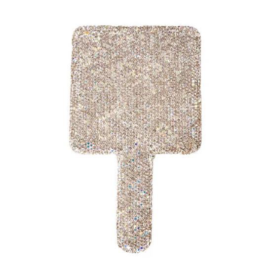 Glitter Rhinestone Makeup Mirror with Long Handle High Clarity Portable Women Vanity Mirror Round Love Heart Square Handheld Cosmetic Mirror