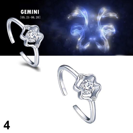 Men Women Silver Plated Constellations Adjustable Opening Ring Birthday Gift