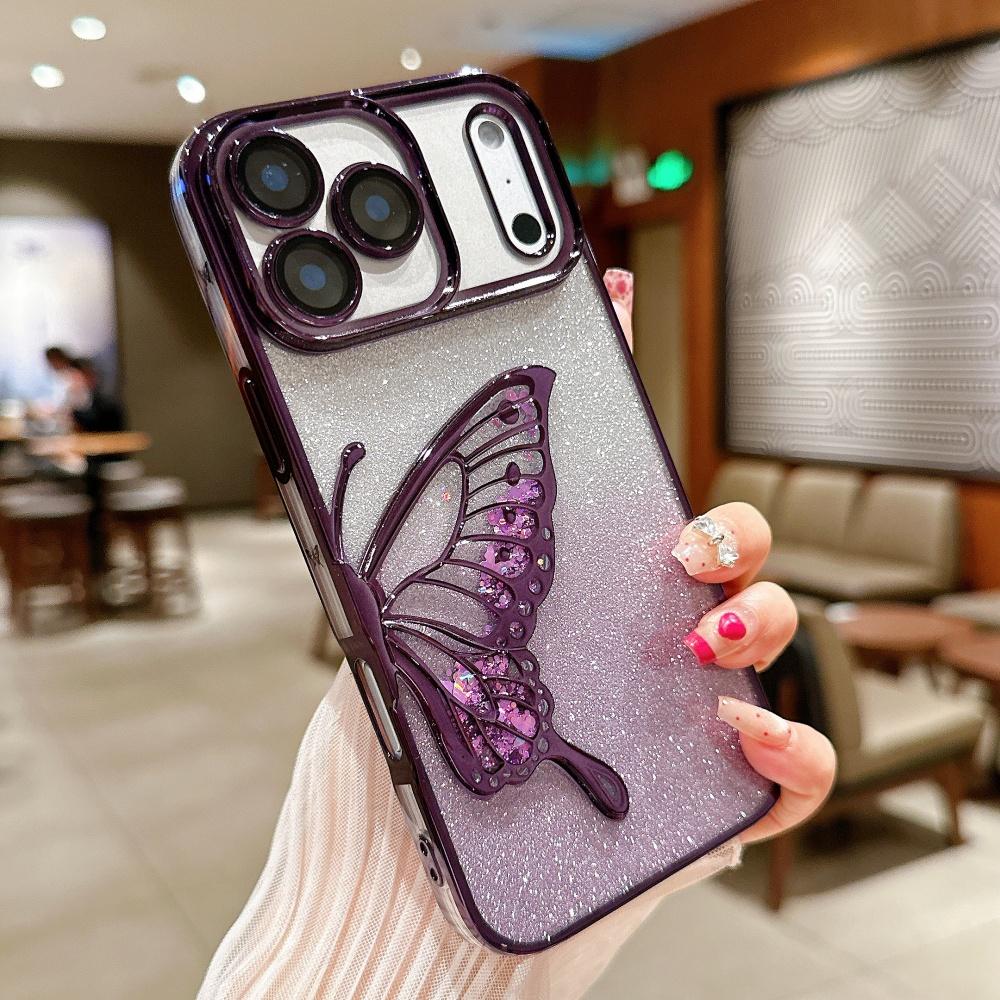 Flowing Sand Butterfly Glitter Phone Case For For Iphone 17 Pro 16 1 Plus 14 13 12 ProMax Plating Gradient Quicksand Cover