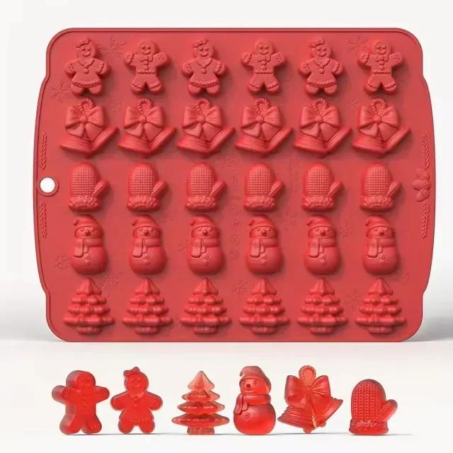 Christmas Silicone Chocolate Mold Gingerbread Man Xmas Tree Snowman Gloves Gummy Candly Mould Kitchen Party DIY Baking Tool