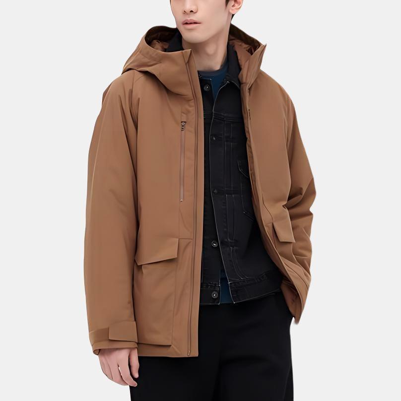 UNIQLO High-Performance Solid Color Hooded Long Sleeve Low Saturation Down Jacket Men outerwear Light-Brown 449723-35