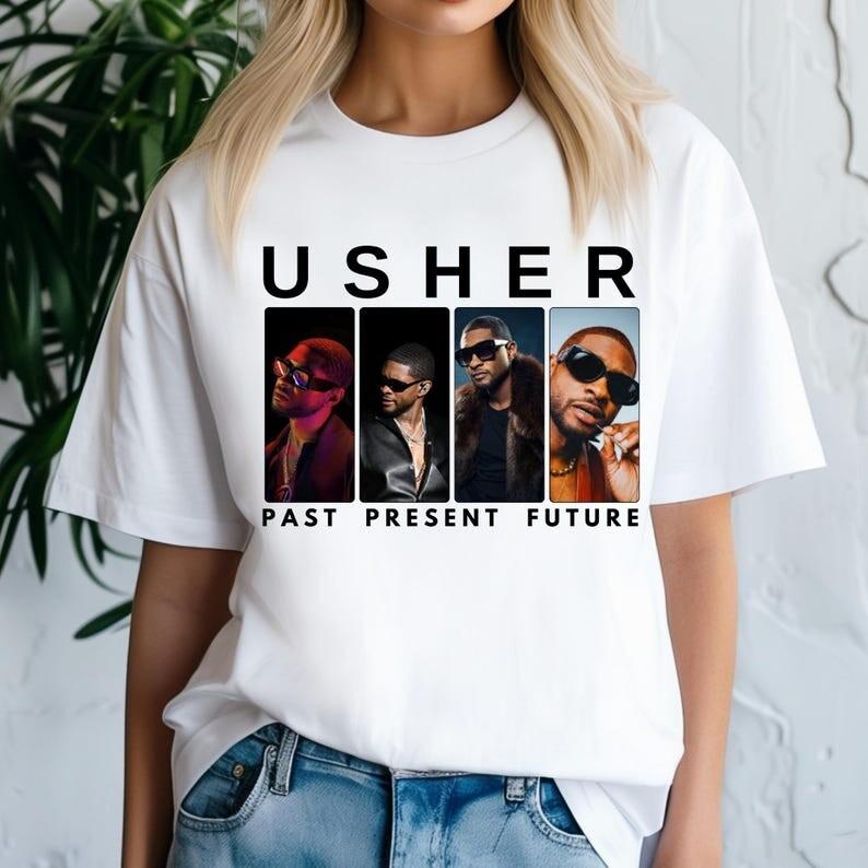 Футболка Usher, Винтажная Прошлое Настоящее Будущее, Белая Футболка с Тура Usher M