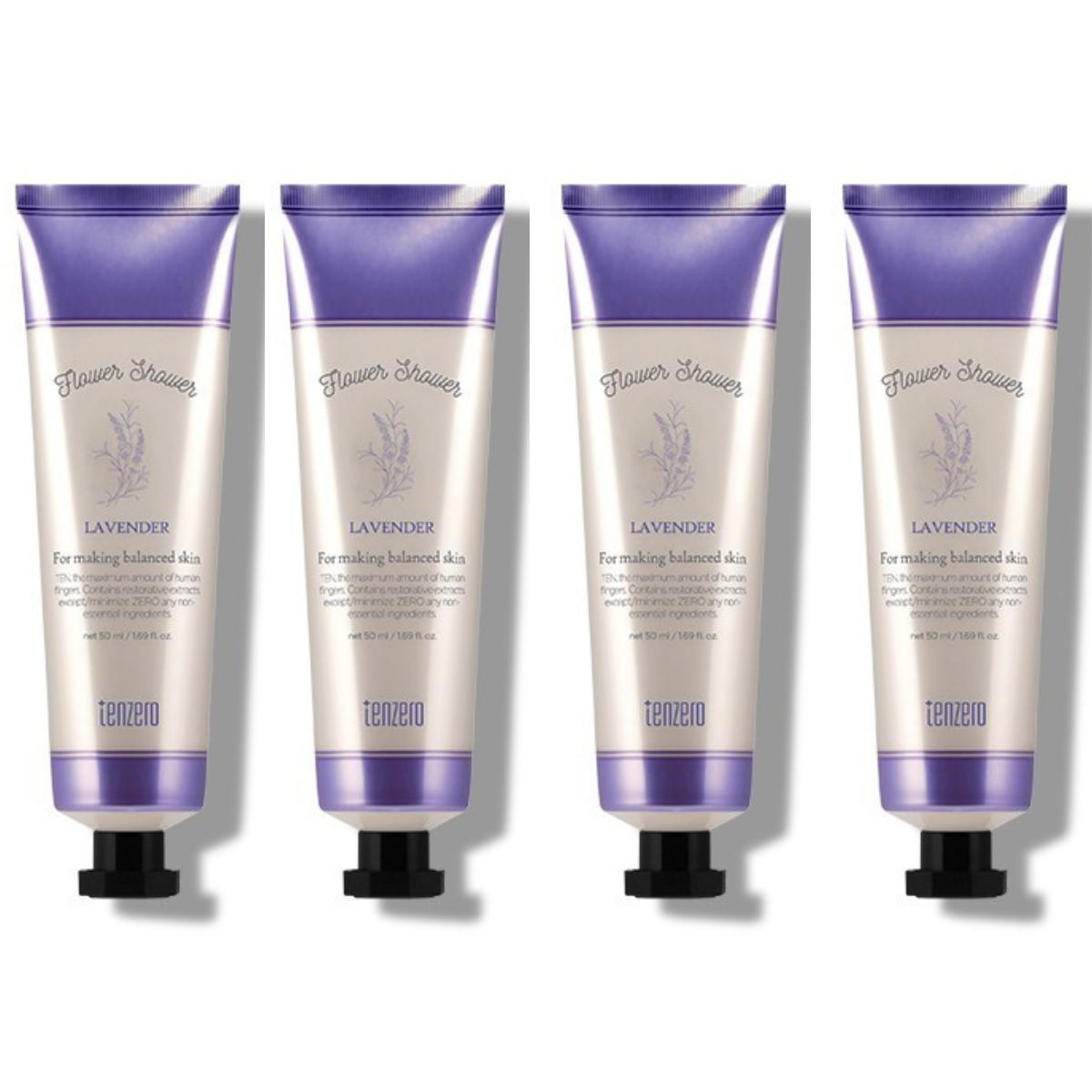 Tenzero Flower Shower Hand & Nail Cream Lavender Soothing & Deep Moisturizing Aromatherapy Hand Treatment 50ml (Pack of 4)