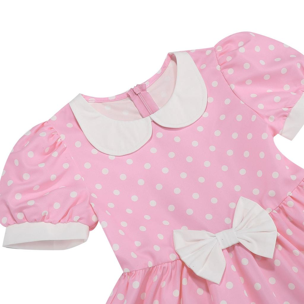 Fashion Children's Short-sleeved Polka Dot Dress With Baby Collar