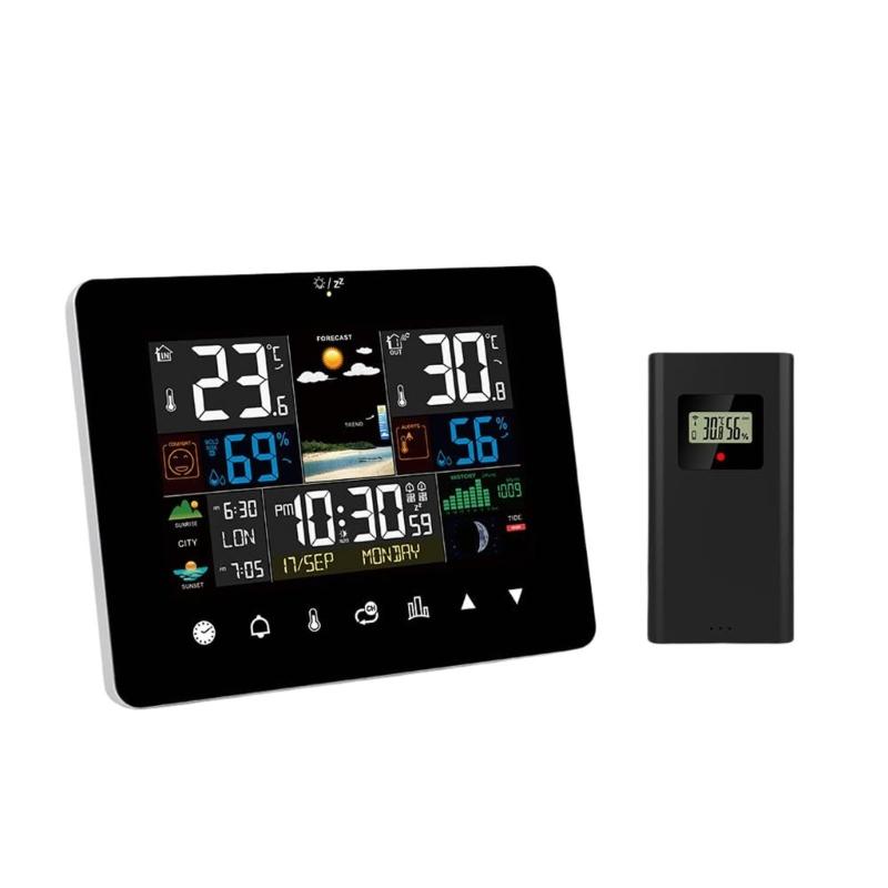 Color Touchscreens Weather Stations Indoor Outdoor Temperature Humidity Monitor Alarm Clock Moon Phase Tides Tracking