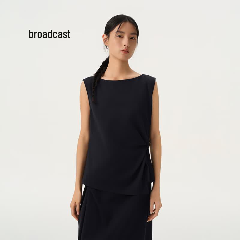 Broadcast Pleated Sleeveless T-Shirt M