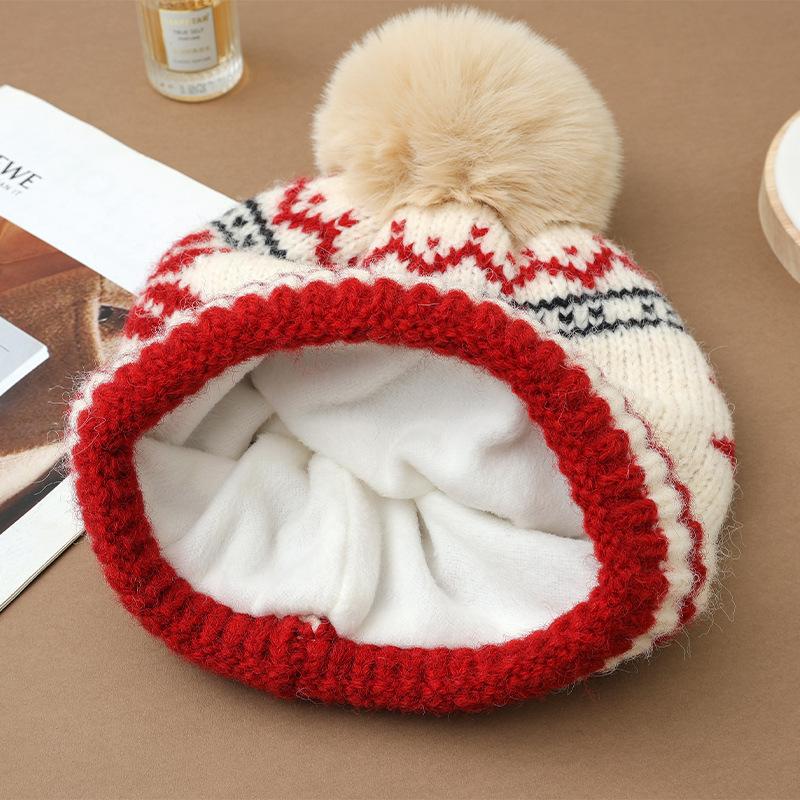 Autumn and Winter Hat Women's Big Head Circumference Knitted Wool Hat Rabbit Hair Plush Thermal Hat