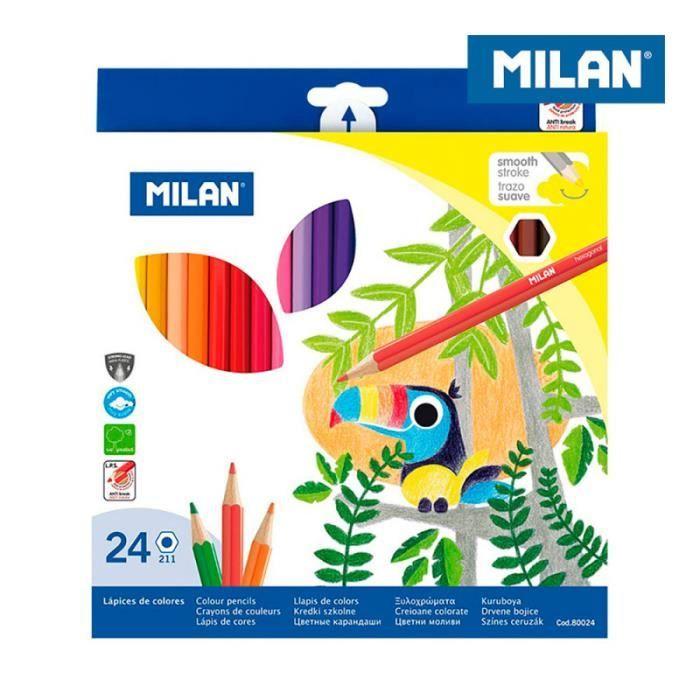 Crayons De Couleur - Milan - Pack De 24 - Hexagonaux - Mine 2.9 Mm - Résistants À La Casse