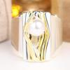 Chic Two Tone Wide Band Pearl Ring for Women Daily Wear and Party
