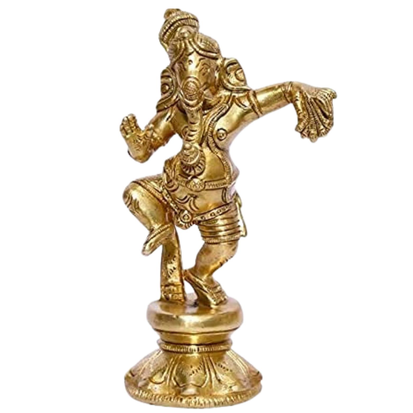 100% Pure Brass Dancing Ganesha Idol, Gold, For Home, Office, Standard Size