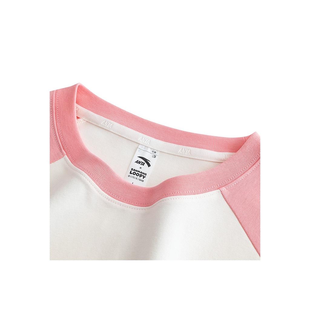Anta Cute Printed Trendy Color Block Cotton Loose Comfortable Long Sleeve T-Shirt Women Tops 962548401-1