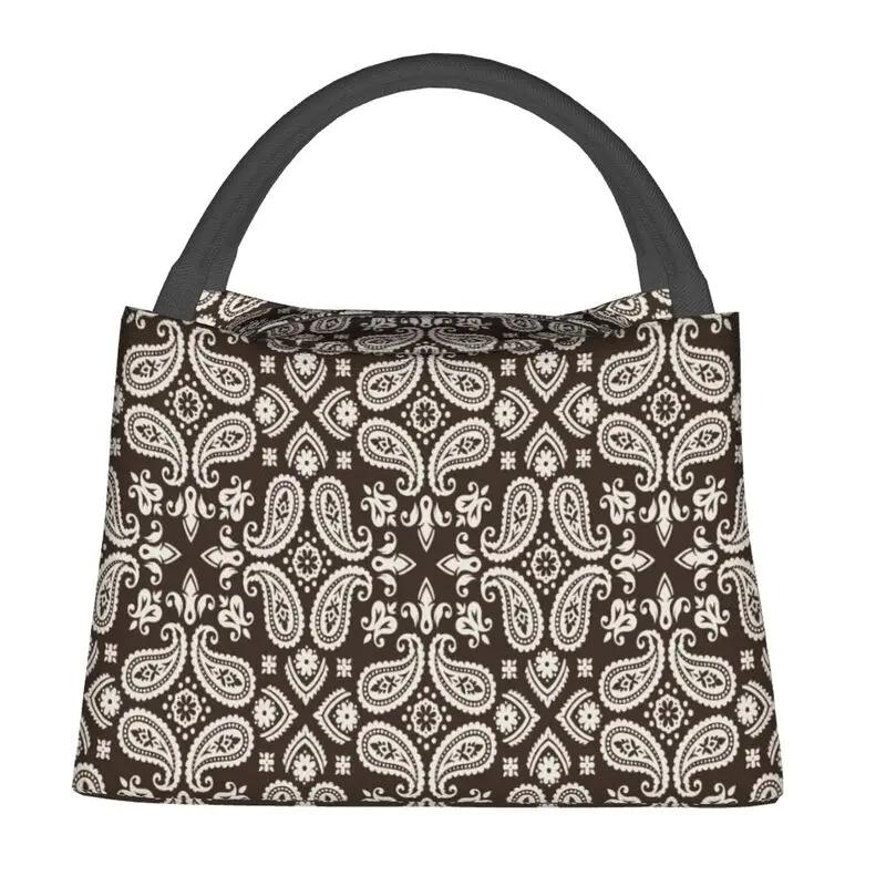 Geantă de prânz izolată cu imprimeu bandana Pisley pentru picnic în aer liber, impermeabilă, termică, cutie de prânz cooler pentru femei