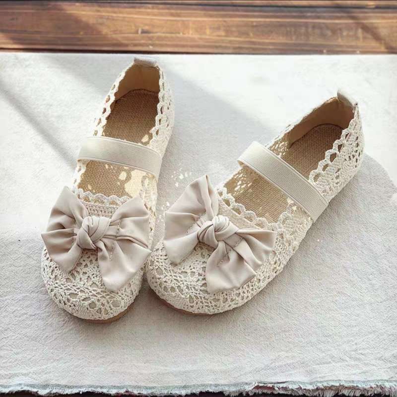 2025 summer new old north cloth shoes women's bow hole hollow maternity shoes fisherman shoes Doudou women's single shoes
