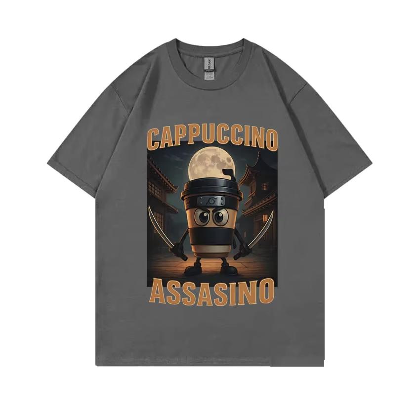 Italský Brainrot Cappuccino Assasino Vtipné Meme Tričko Unisex Ležérní Humor Nadrozměrná Trička Muži Ženy Vintage Bavlněné Tričko