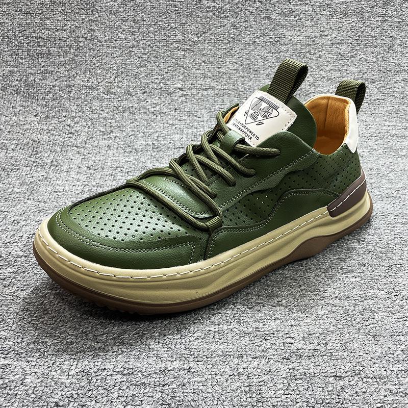 

2025 summer new hollow punched breathable sandals board shoes men s casual sports leather soft sole versatile trendy shoes 44