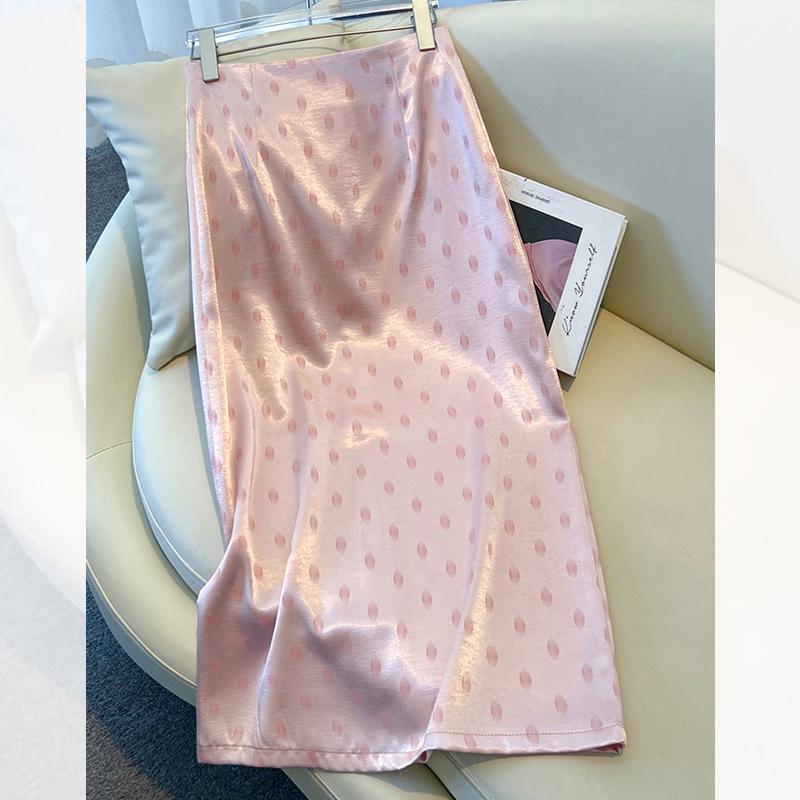 

High-End Women s Pink Polka Dot Satin Bodycon Midi Skirt, Summer 2025 A-Line Design 29/XL for 115-125 jins хакі