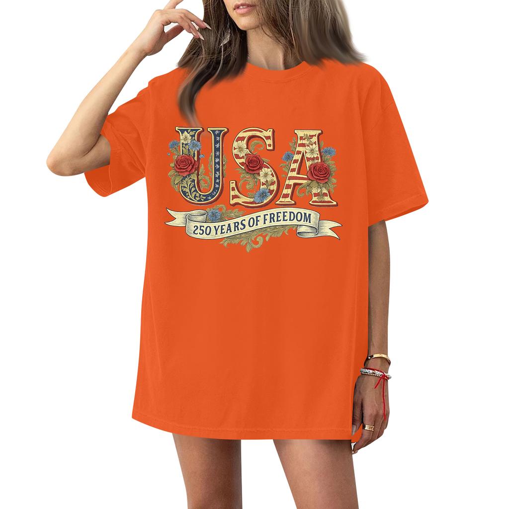 Damen Rundhals Bedrucktes Kurzarm T-Shirt Top