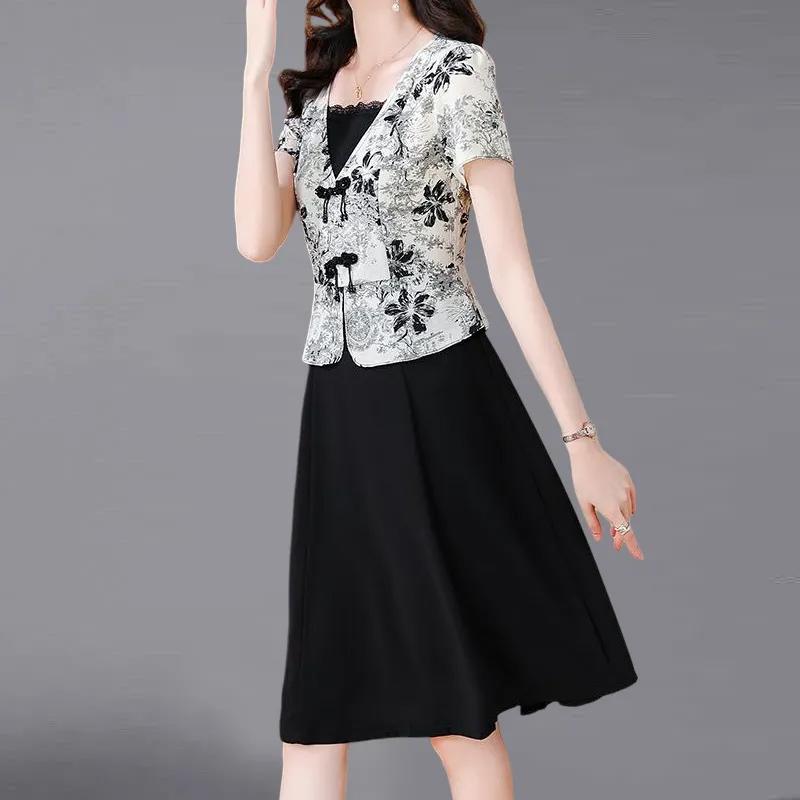 Spódnica Damska Letnia Plus Size Luźna Kwiatowa Vintage Spódnica Casualowa Drukowana Miękka Długa Sukienka Wakacyjna