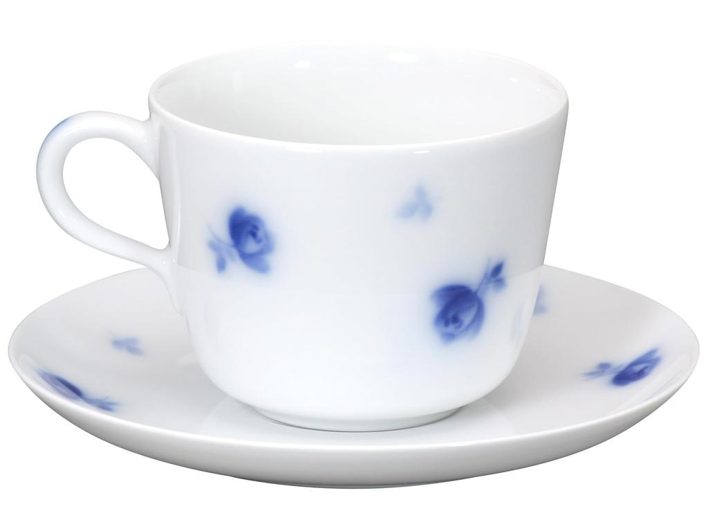 Okura Pottery Mini Blue Rose Morning Cup & Saucer, 295cc, for Coffee and Tea, Microwave and Dishwasher Safe, Made In Japan, 26C/8180