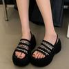 Bling Rhinestone Thick-Soled Open Toe Women Sandals 2025 Summer Fashion Design Retro Roman Ankle Strap Women Beach Slippers