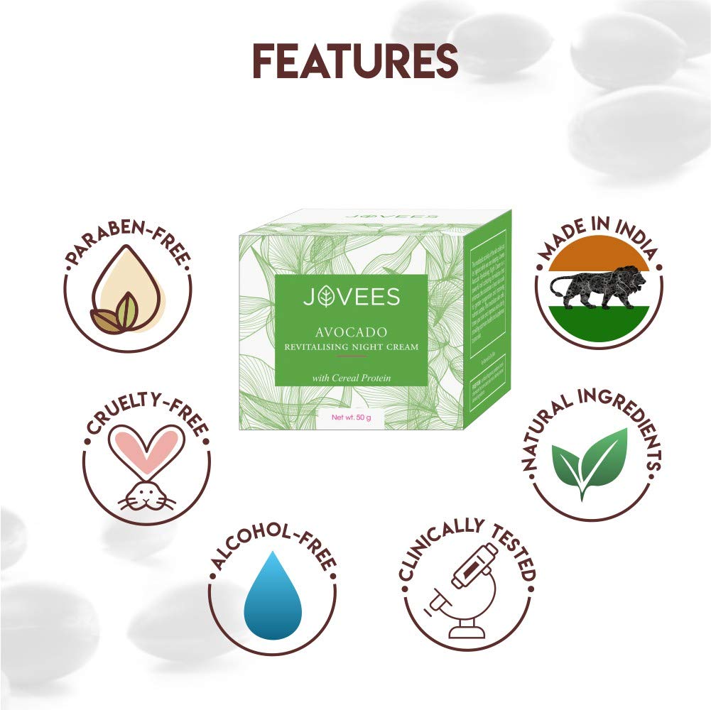 Jovees Herbal Night Cream with Avocado 50 Gm Pack of 1 for Younger Glowing Hydrated Skin Anti-Aging