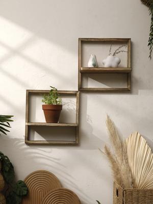 Scaffale Espositore in Legno Mensole Galleggianti Boho Rustico Quadrato 20cm Storage a Parete Mensole in Legno per Camera da Letto Cucina Decorazioni per la Casa