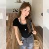Academy style fake two-piece front shoulder short-sleeved T-shirt women's summer new slim-fitting and thin unique and beautiful small top