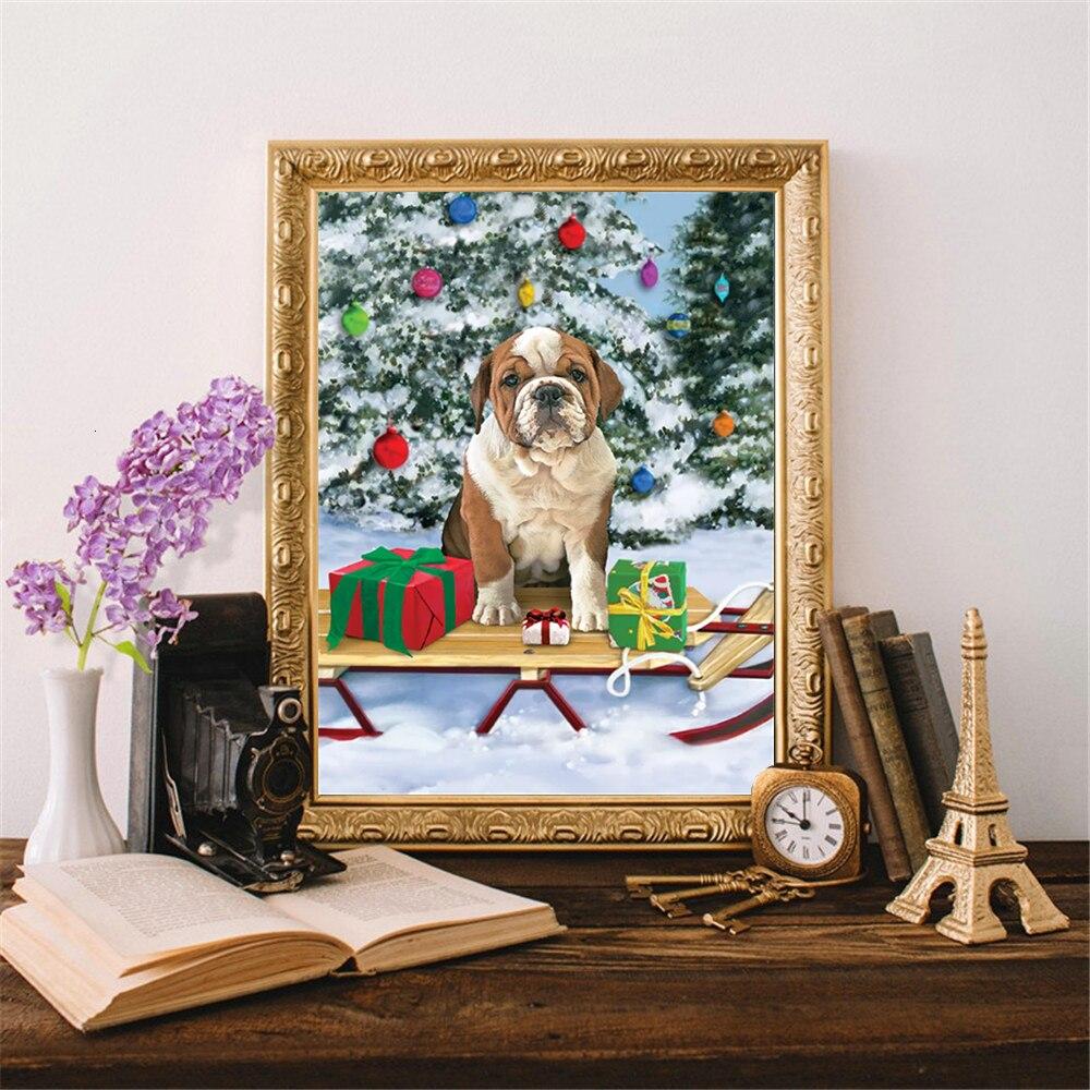 Diamant-Malerei, voll quadratisch, rund, Weihnachten, Diamant-Stickerei, Hund, Tier, Mosaik, Handarbeit, handgefertigtes Geschenk