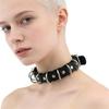 Unisex European Punk Black Leather Choker with Metal Chain and Lock Pendant.